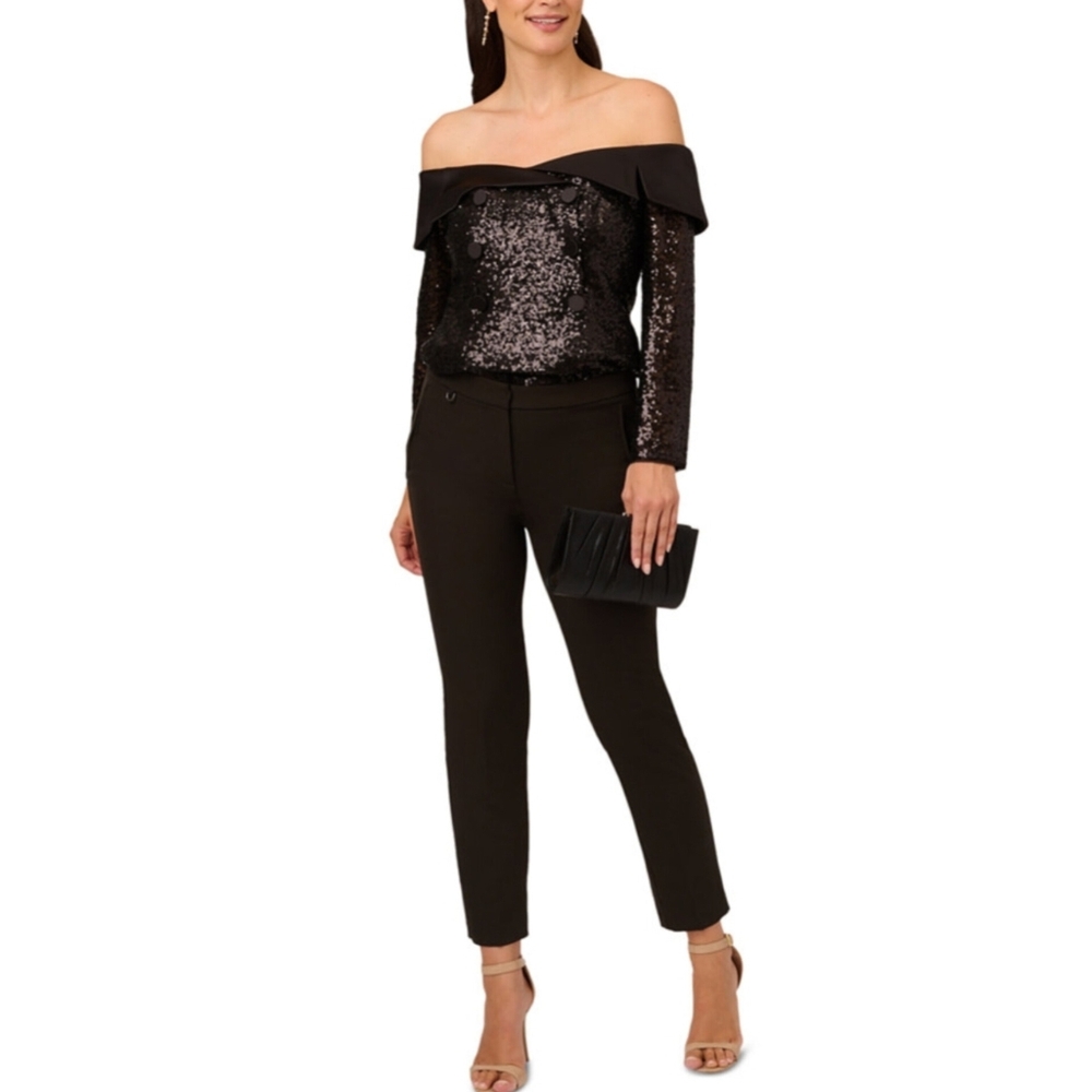 Adrianna Papell | Elegant Black Sequin Off-Shoulder Top